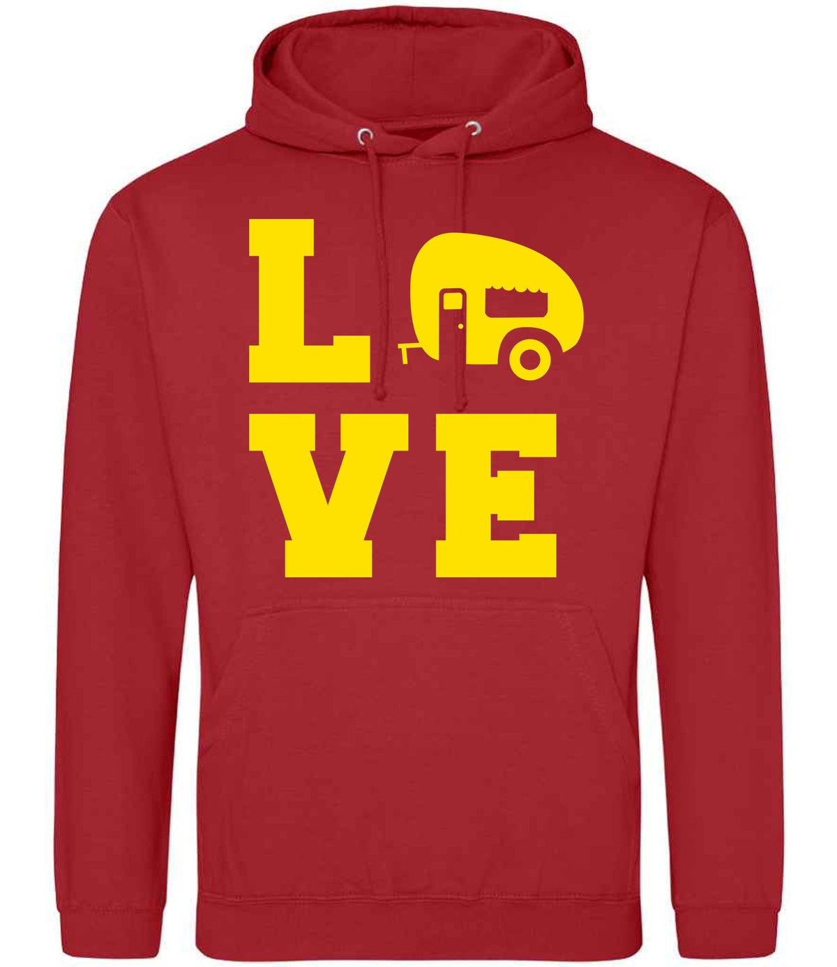 Love – Unisex Hoodie in Fire Red with Yellow vinyl