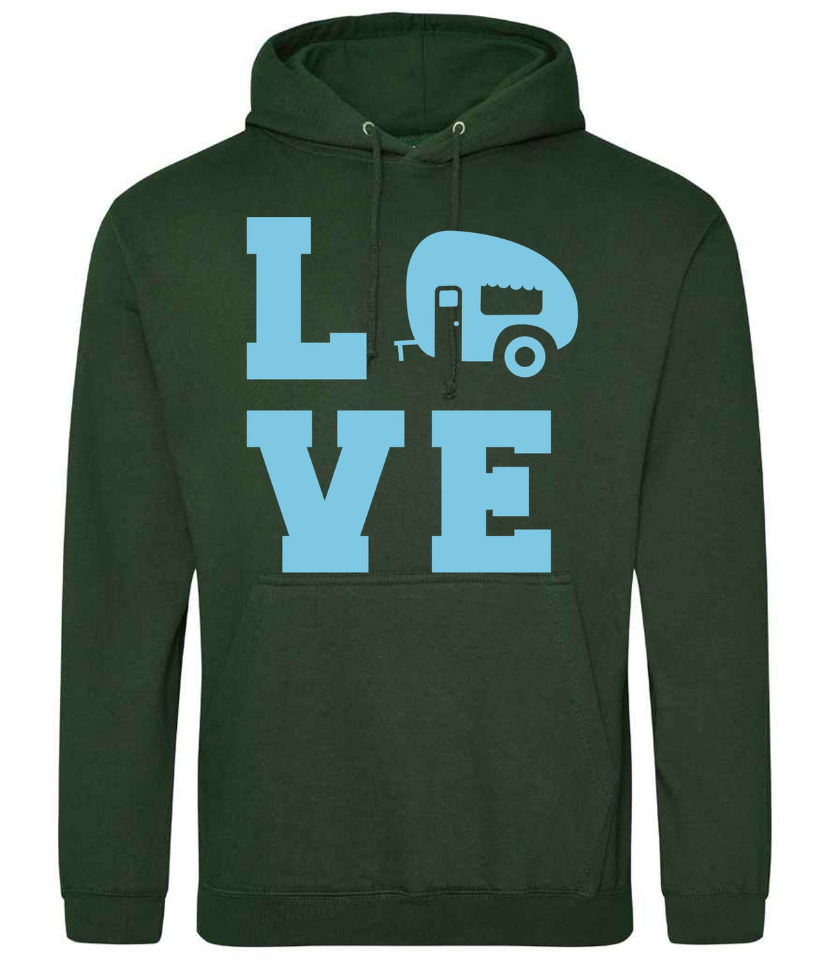 Love – Unisex Hoodie in Forest Green with Baby Blue vinyl