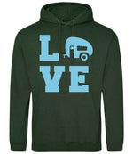 Love – Unisex Hoodie in Forest Green with Baby Blue vinyl