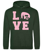 Love – Unisex Hoodie in Forest Green with Baby Pink vinyl
