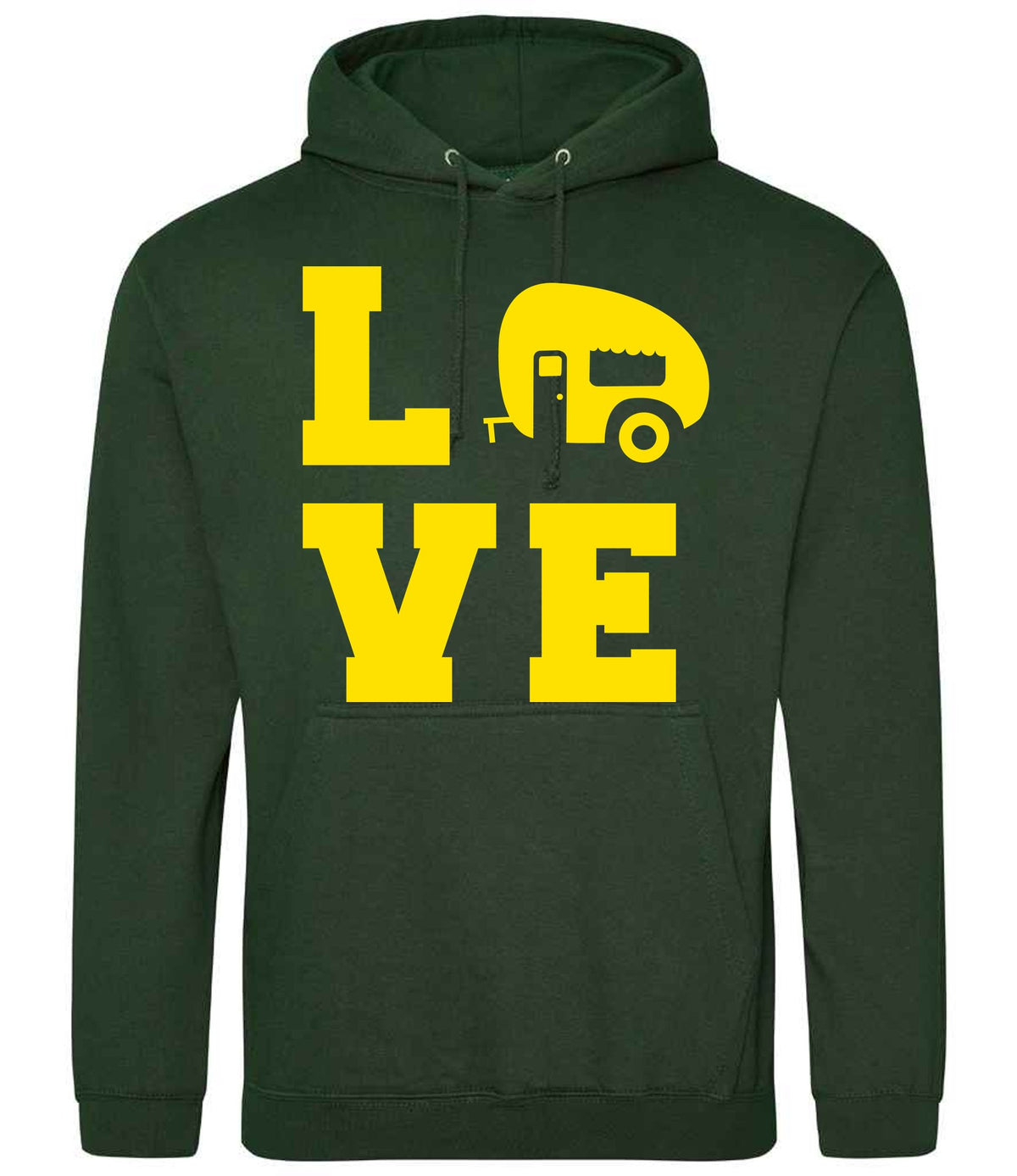 Love – Unisex Hoodie in Forest Green with Yellow vinyl
