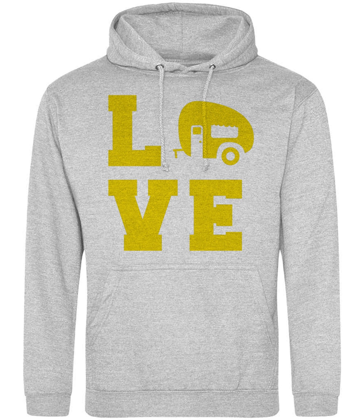 Love – Unisex Hoodie in Heather Grey with Yellow vinyl