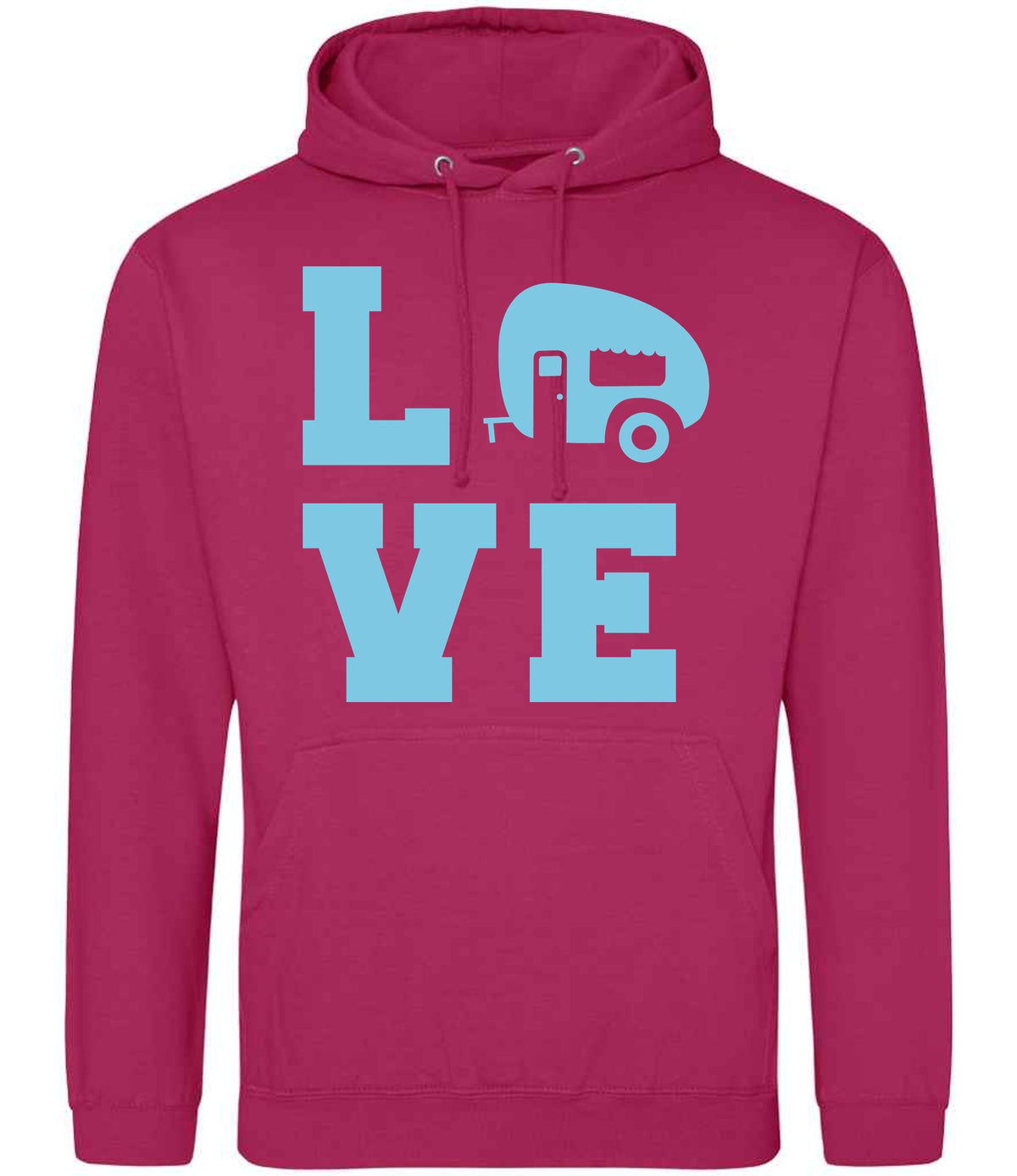 Love – Unisex Hoodie in Hot Pink with Baby Blue vinyl