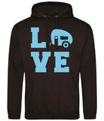 Love – Unisex Hoodie in Jet Black with Baby Blue vinyl