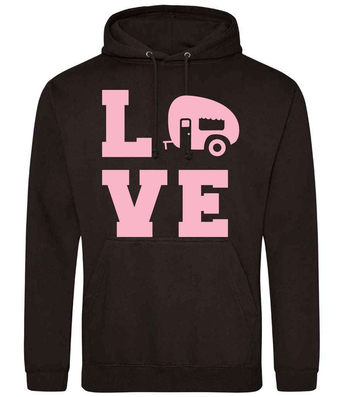 Love – Unisex Hoodie in Jet Black with Baby Pink vinyl