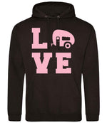 Love – Unisex Hoodie in Jet Black with Baby Pink vinyl