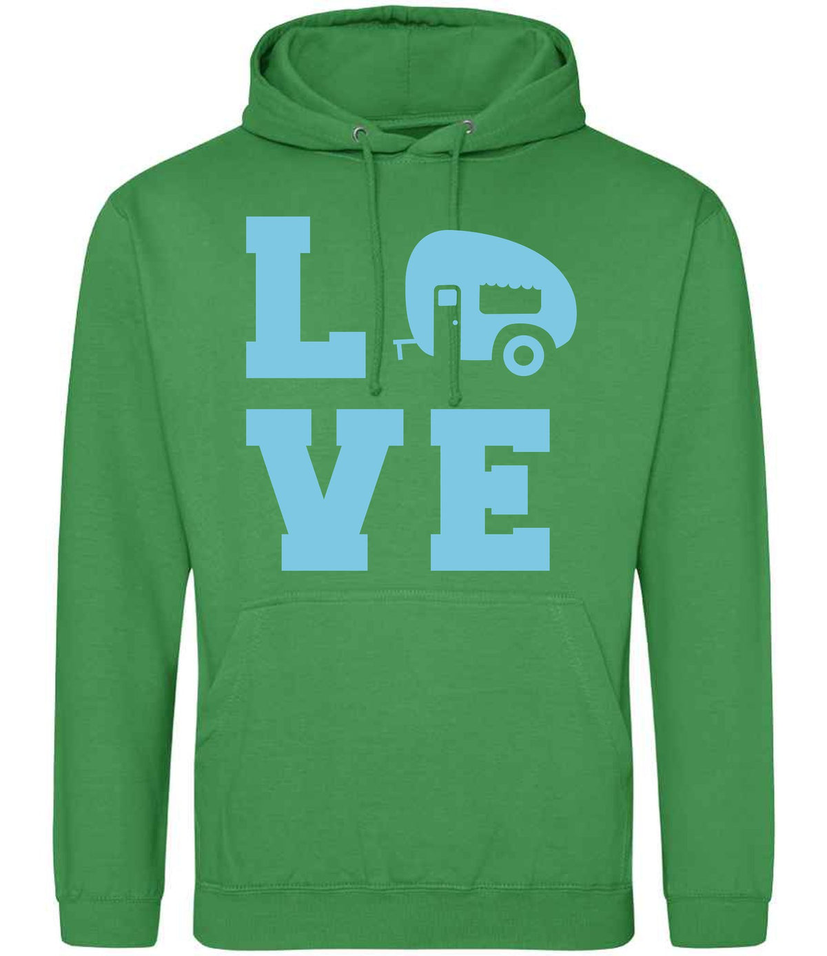 Love – Unisex Hoodie in Kelly Green with Baby Blue vinyl