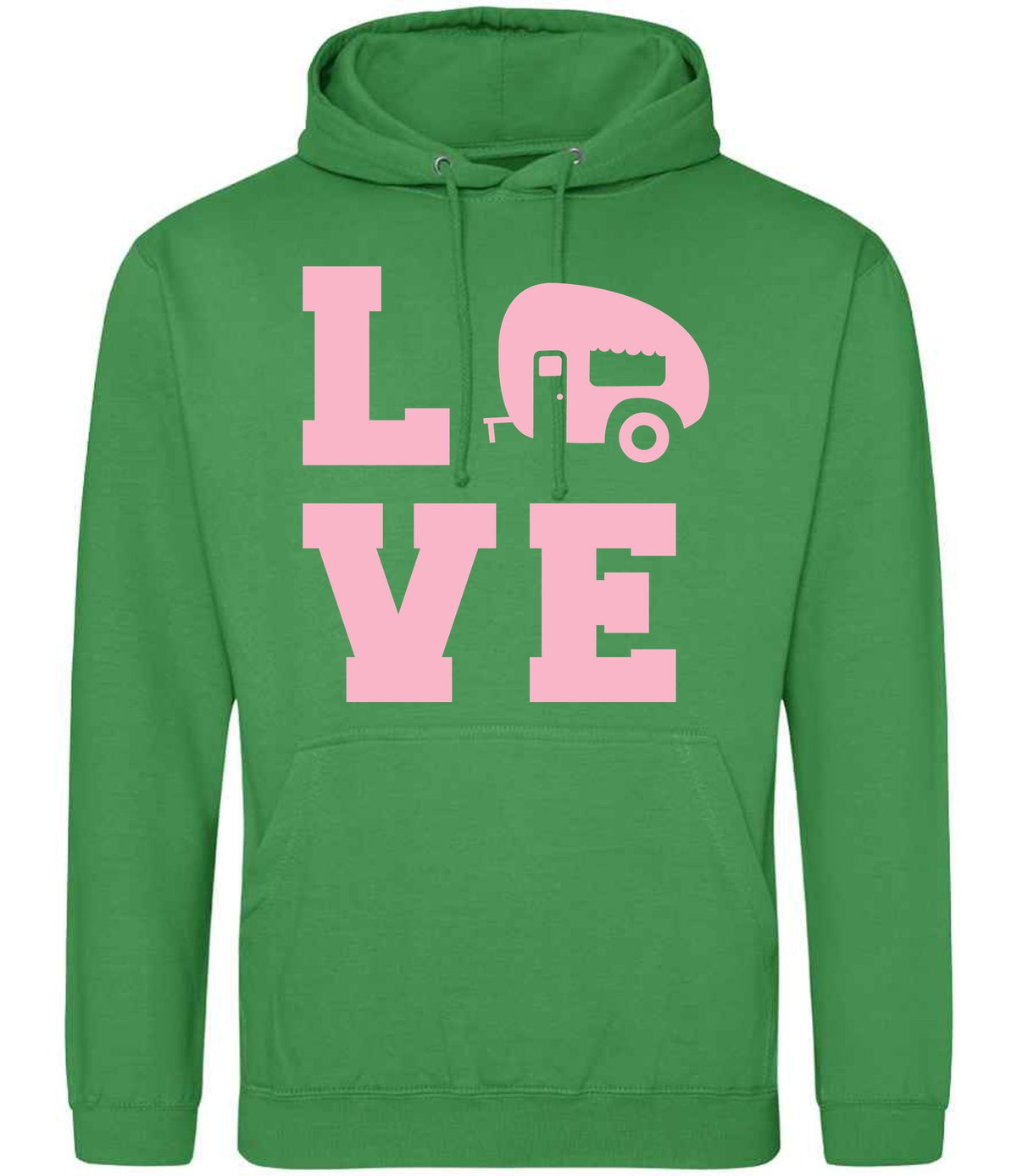 Love – Unisex Hoodie in Kelly Green with Baby Pink vinyl