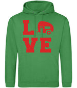 Love – Unisex Hoodie in Kelly Green with Red vinyl