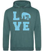 Love – Unisex Hoodie in Moss Green with Baby Blue vinyl