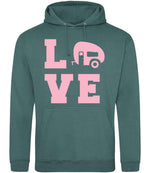 Love – Unisex Hoodie in Moss Green with Baby Pink vinyl