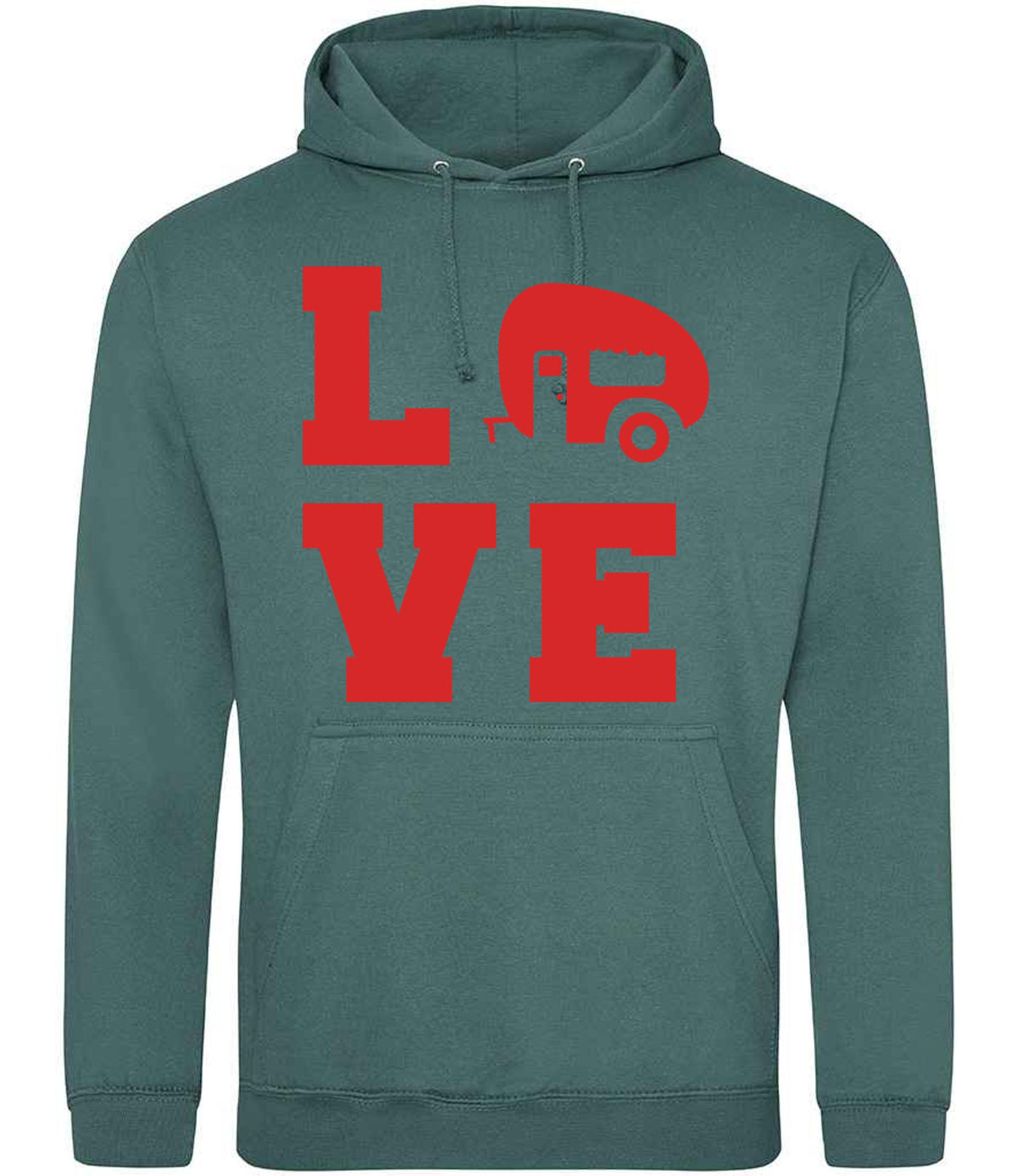 Love – Unisex Hoodie in Moss Green with Red vinyl