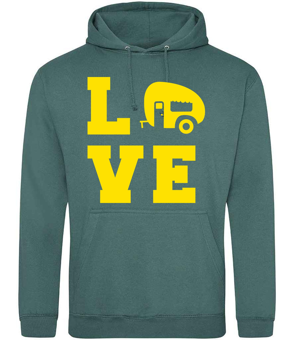Love – Unisex Hoodie in Moss Green with Yellow vinyl