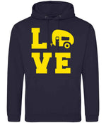 Love – Unisex Hoodie in New French Navy with Yellow vinyl