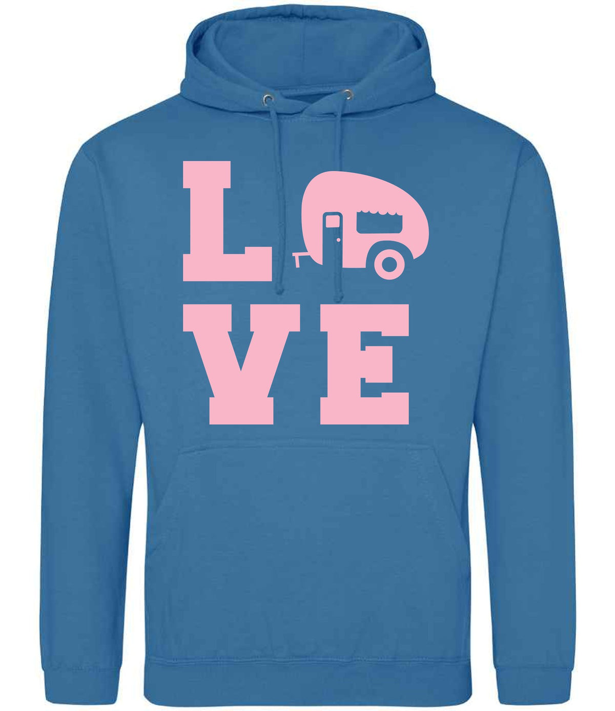 Love – Unisex Hoodie in Sapphire Blue with Baby Pink vinyl
