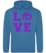 Love – Unisex Hoodie in Sapphire Blue with Purple vinyl