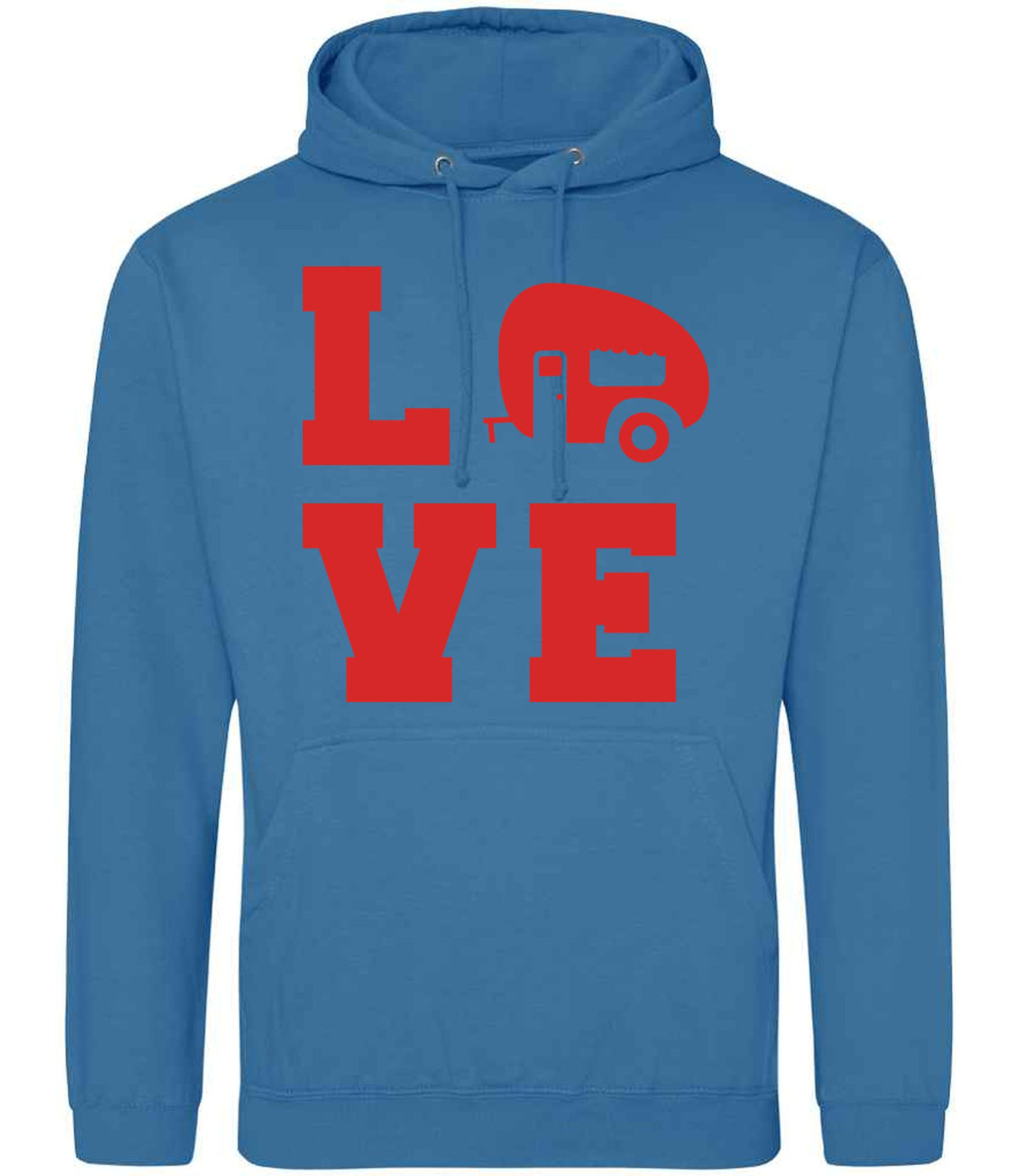 Love – Unisex Hoodie in Sapphire Blue with Red vinyl