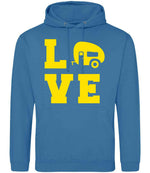 Love – Unisex Hoodie in Sapphire Blue with Yellow vinyl