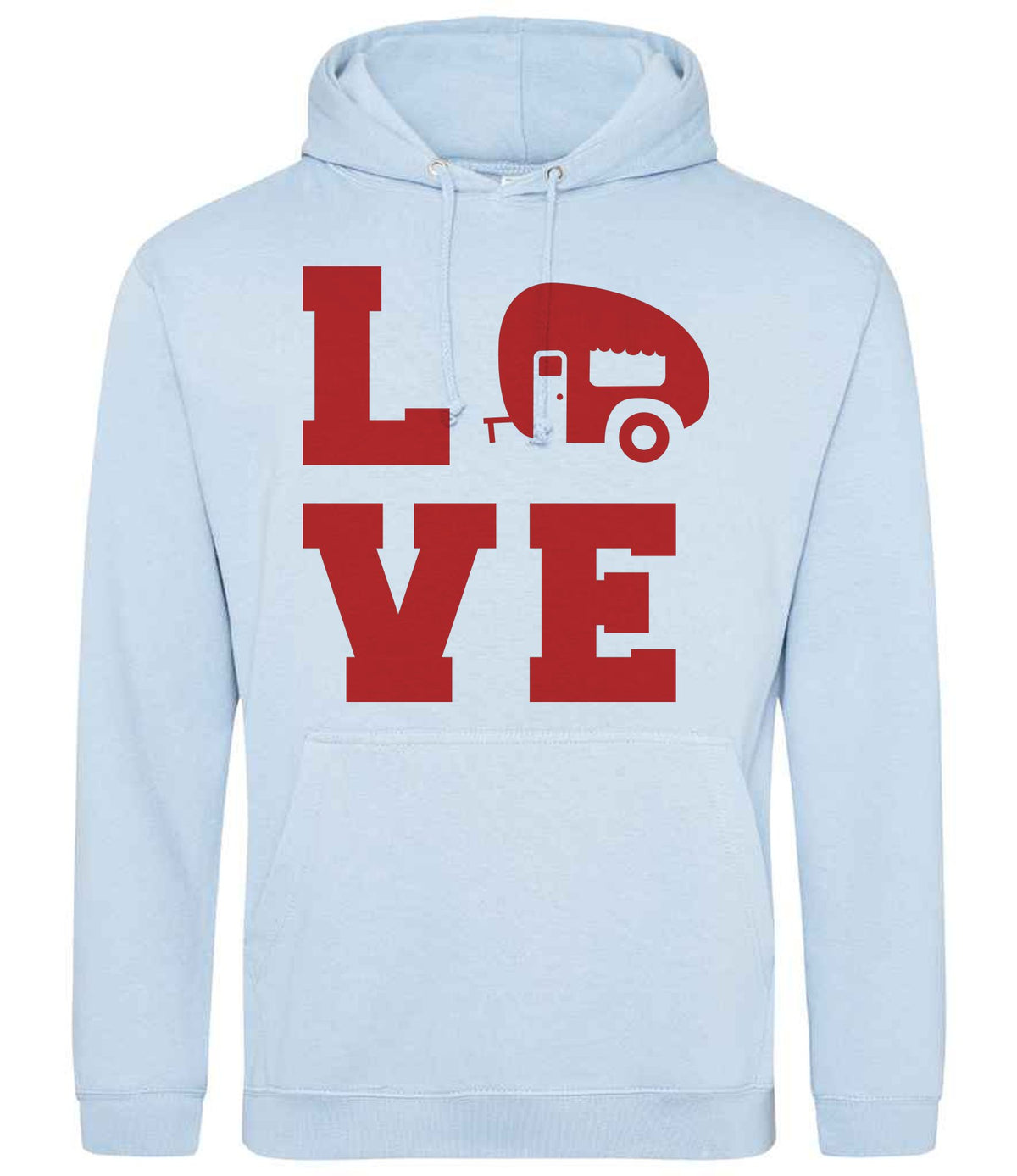 Love – Unisex Hoodie in Sky Blue with Red vinyl