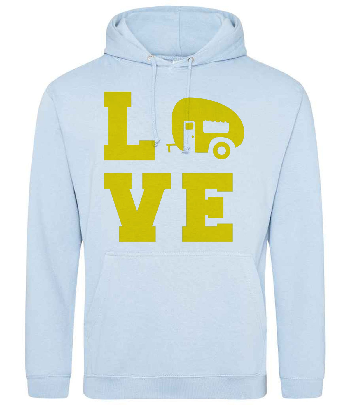 Love – Unisex Hoodie in Sky Blue with Yellow vinyl