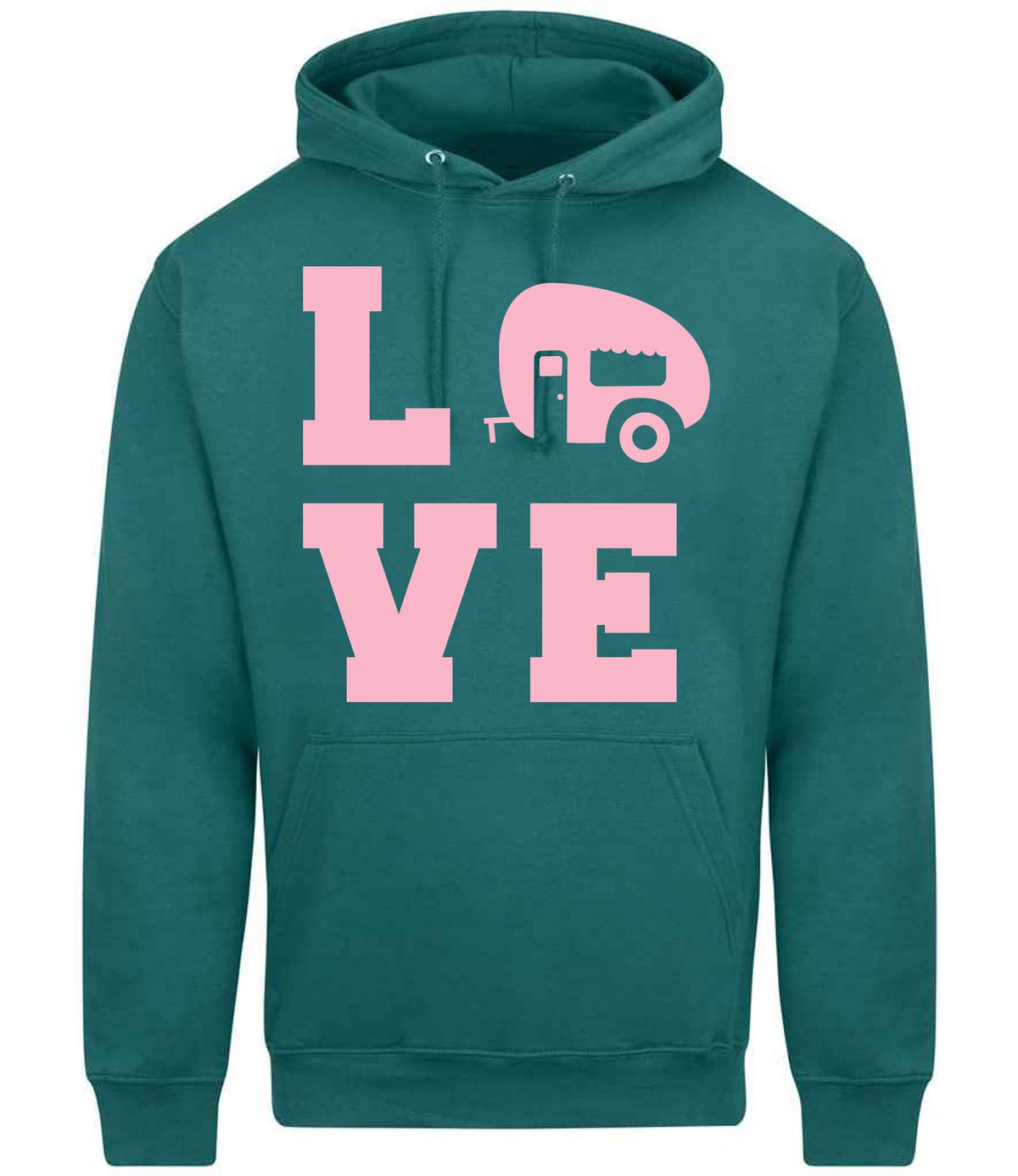 Love – Unisex Hoodie in Teal with Baby Pink vinyl