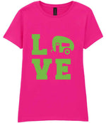 Love – Ladies T-Shirt in Azalea with Apple Green vinyl