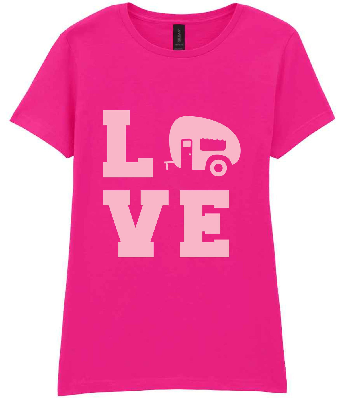 Love – Ladies T-Shirt in Azalea with Baby Pink vinyl