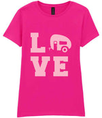 Love – Ladies T-Shirt in Azalea with Baby Pink vinyl