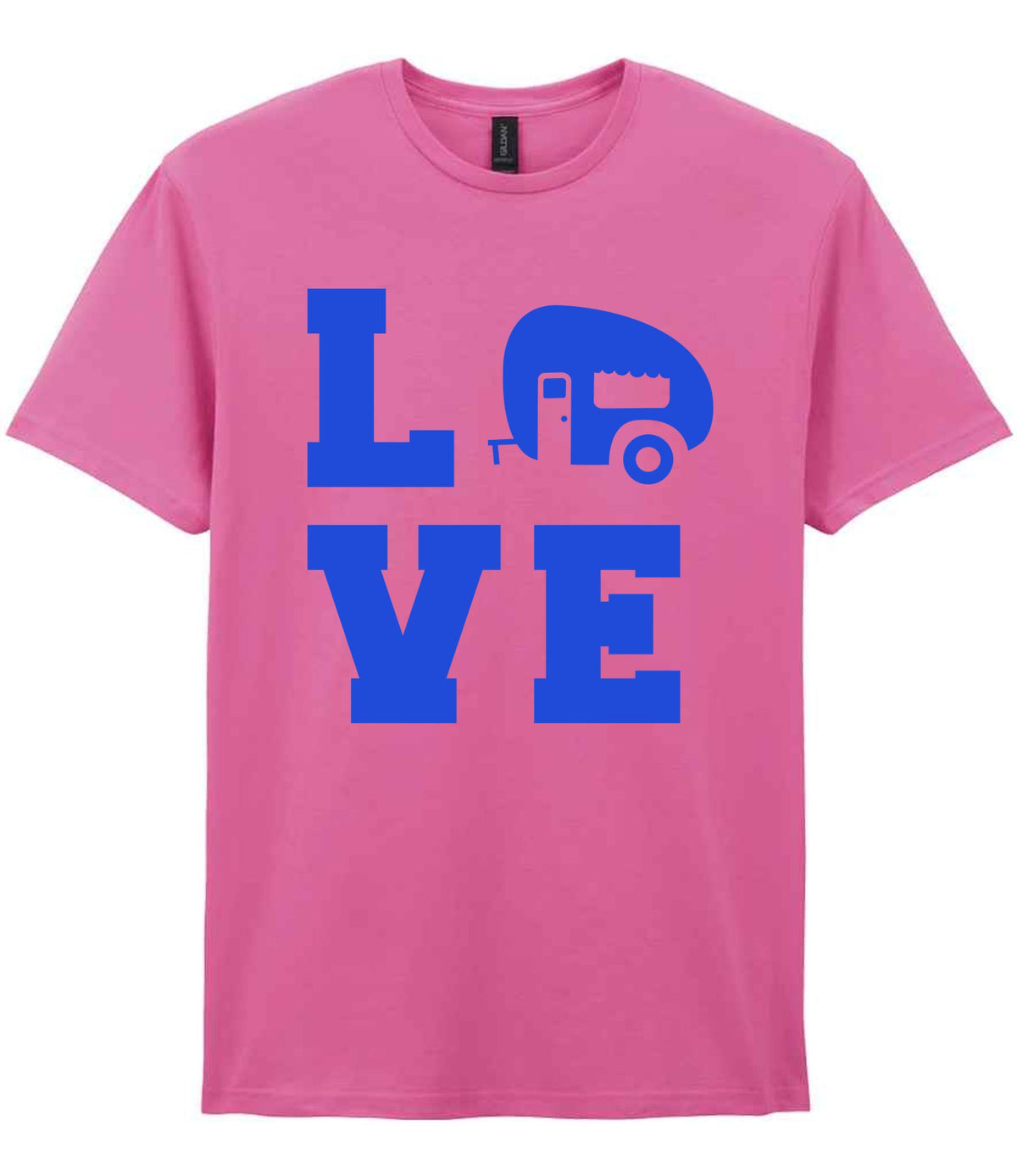 Love – Unisex T-Shirt in Azalea with Royal Blue vinyl