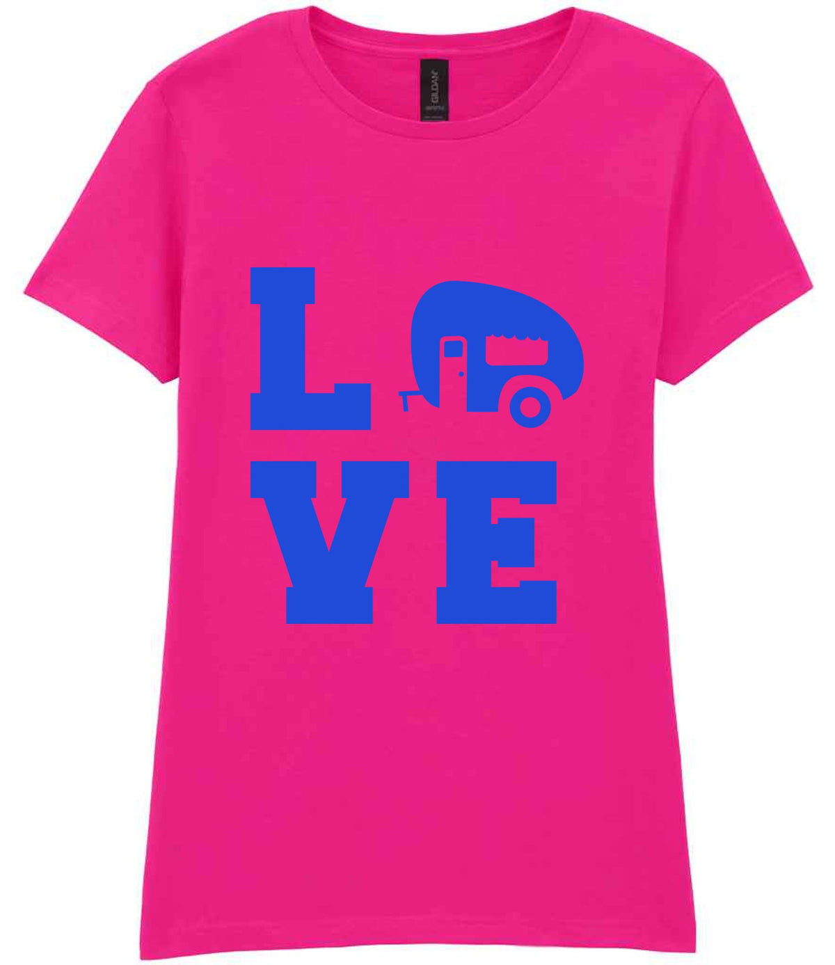 Love – Ladies T-Shirt in Azalea with Royal Blue vinyl