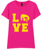 Love – Ladies T-Shirt in Azalea with Yellow vinyl