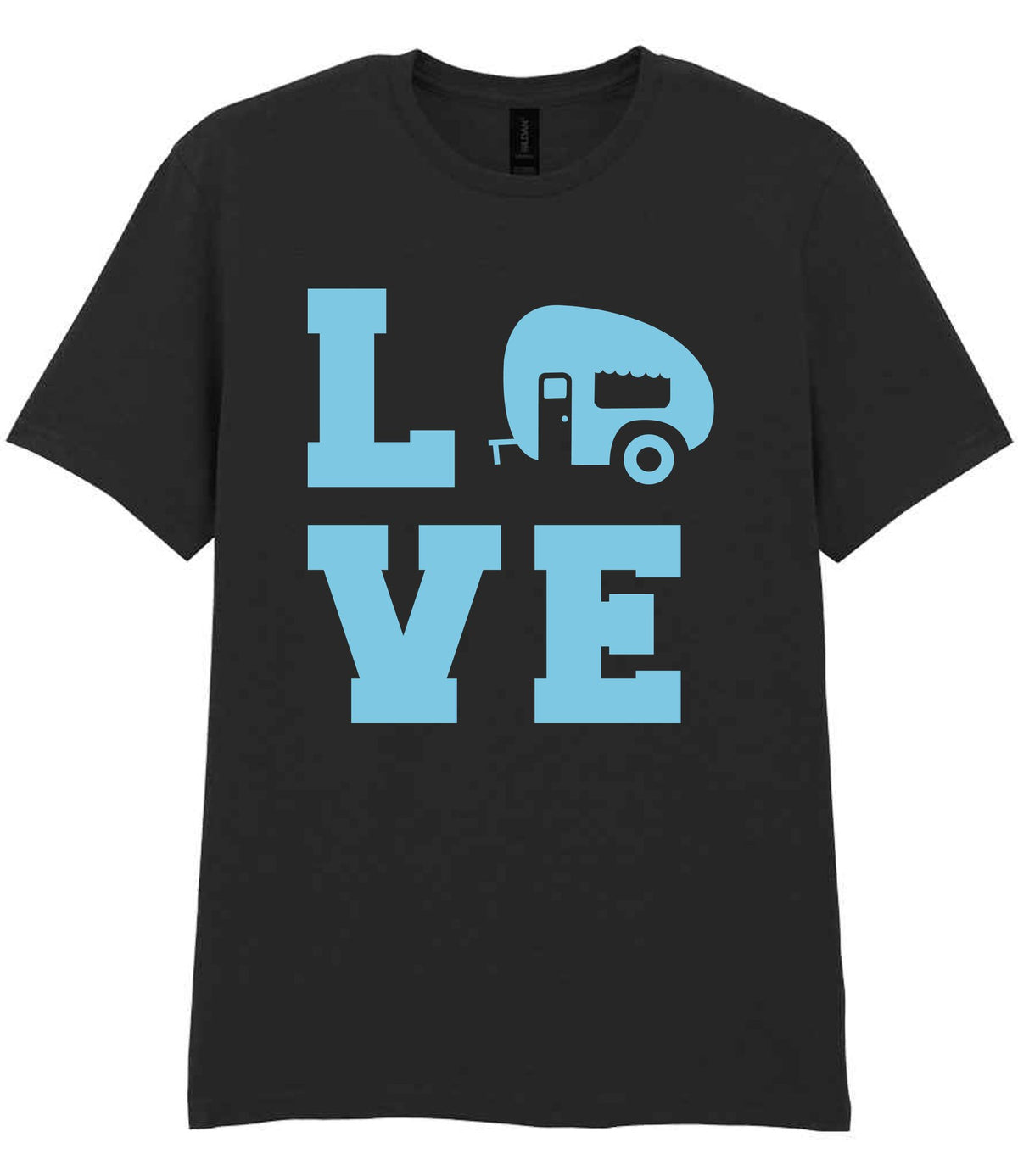 Love – Unisex T-Shirt in Black with Baby Blue vinyl