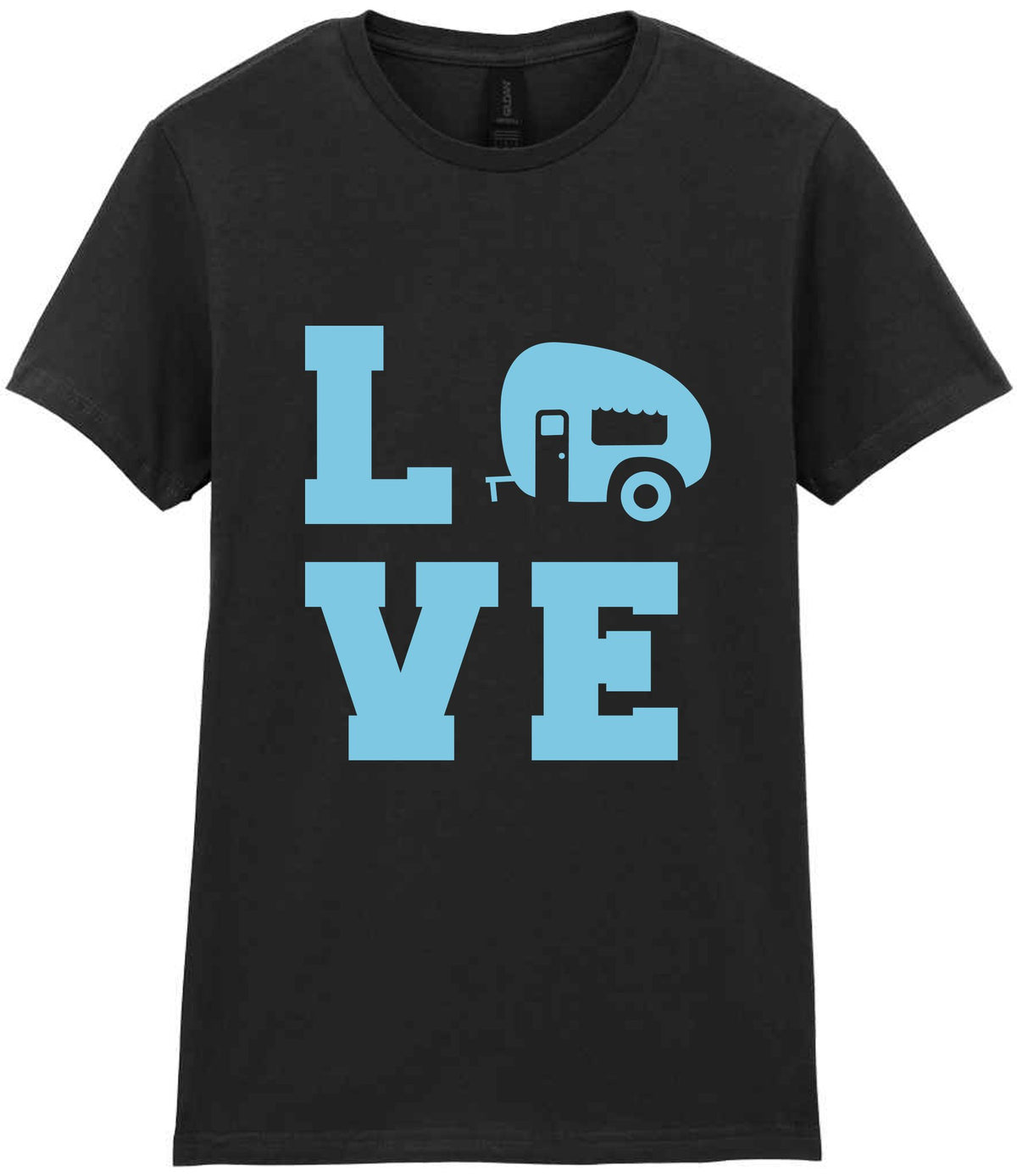 Love – Ladies T-Shirt in Black with Baby Blue vinyl