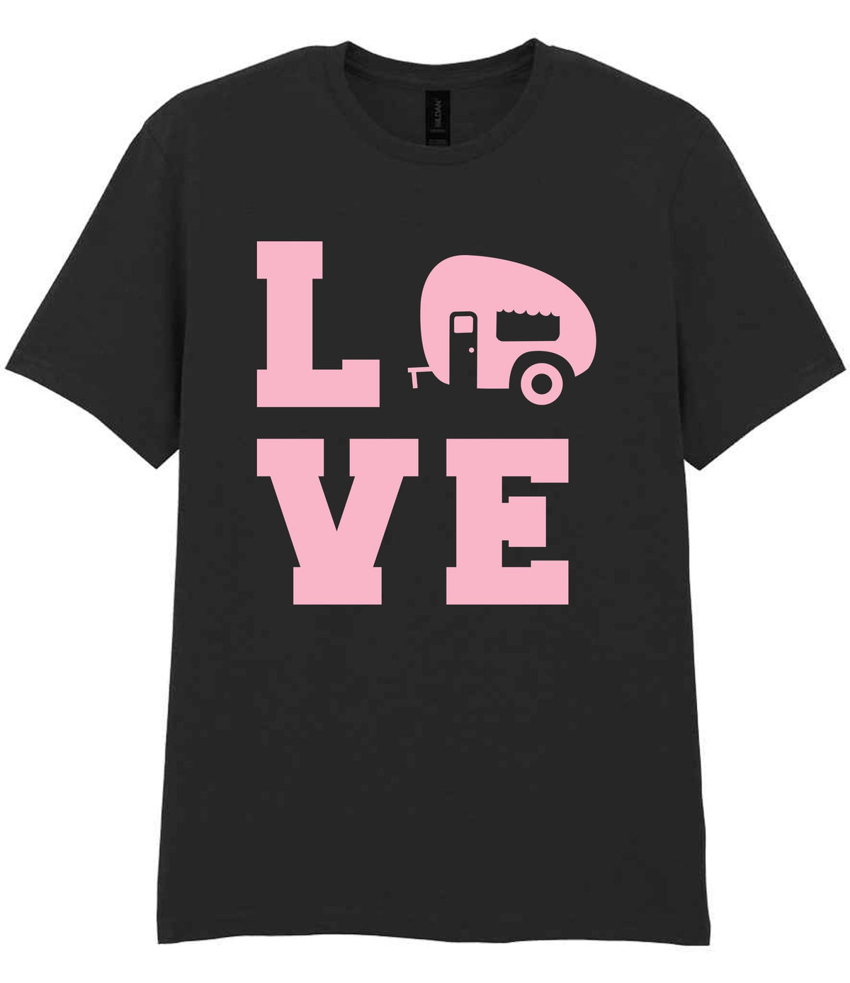 Love – Unisex T-Shirt in Black with Baby Pink vinyl