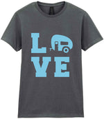 Love – Ladies T-Shirt in Charcoal with Baby Blue vinyl