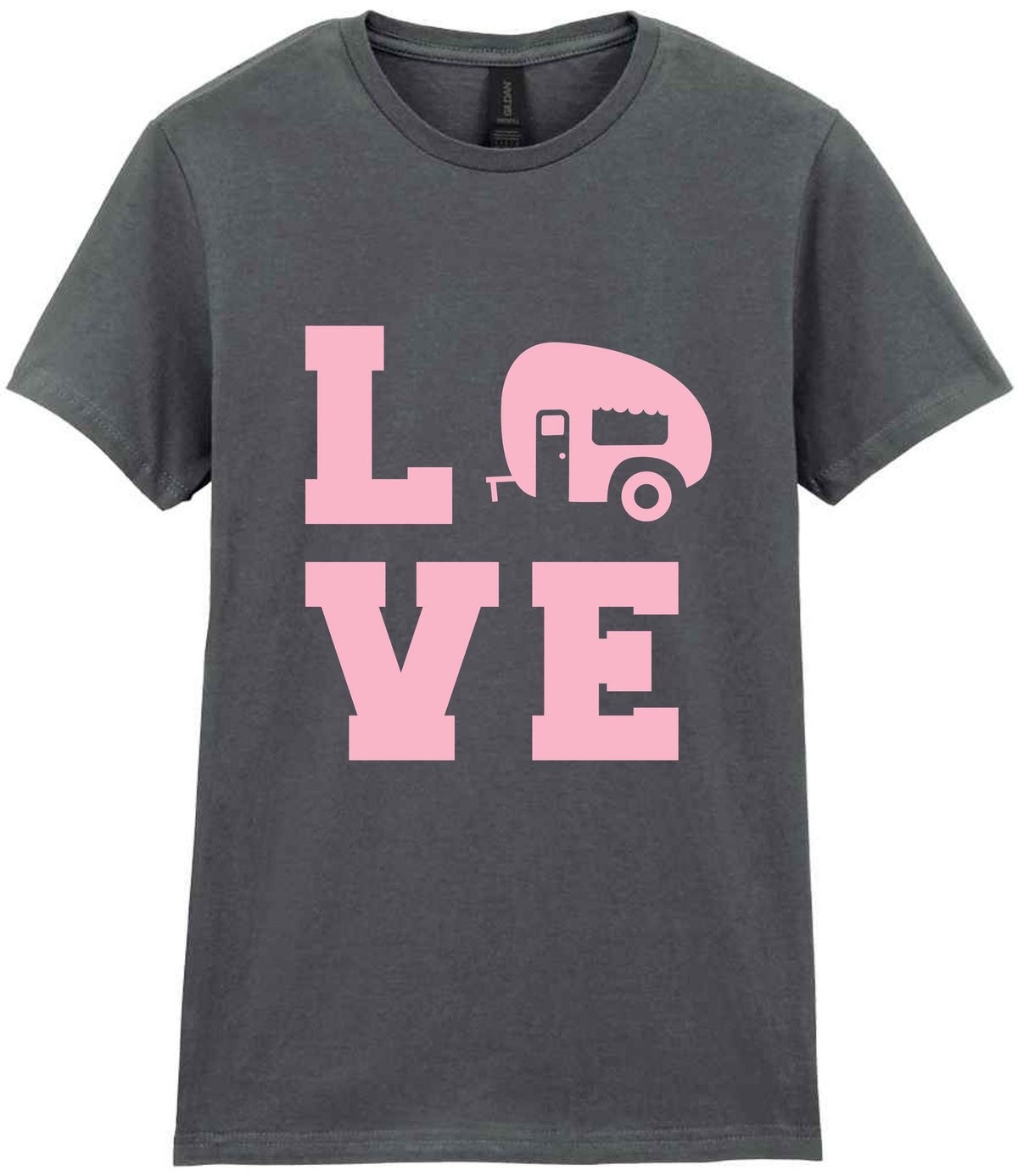 Love – Ladies T-Shirt in Charcoal with Baby Pink vinyl