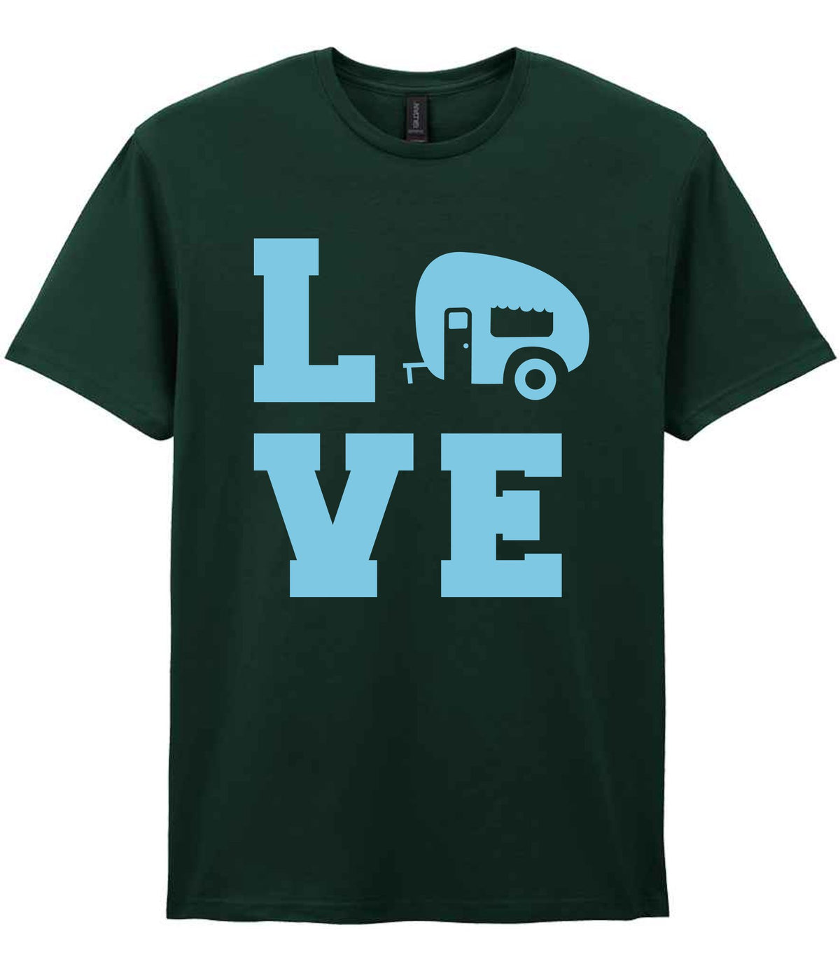 Love – Unisex T-Shirt in Forest Green with Baby Blue vinyl