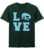 Love – Unisex T-Shirt in Forest Green with Baby Blue vinyl