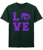 Love – Unisex T-Shirt in Forest Green with Purple vinyl