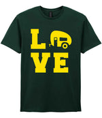 Love – Unisex T-Shirt in Forest Green with Yellow vinyl