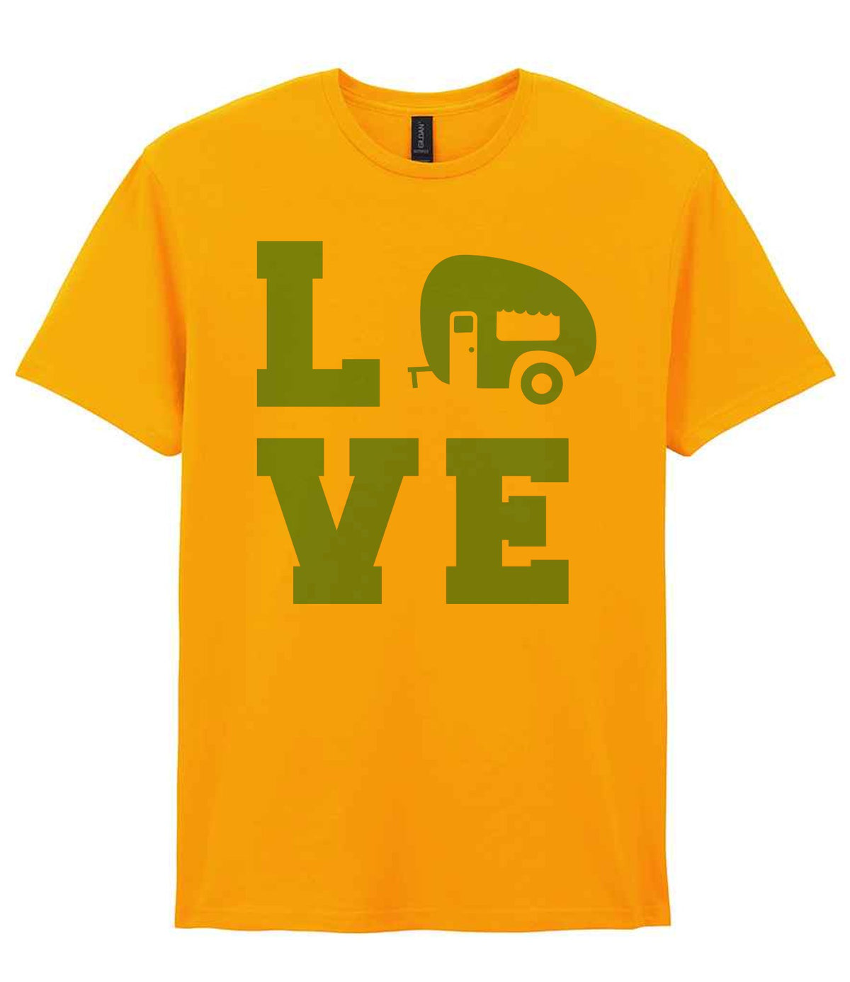 Love – Unisex T-Shirt in Gold with Baby Blue vinyl