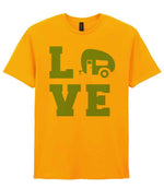Love – Unisex T-Shirt in Gold with Baby Blue vinyl