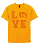 Love – Unisex T-Shirt in Gold with Baby Pink vinyl