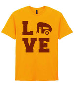 Love – Unisex T-Shirt in Gold with Purple vinyl