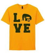 Love – Unisex T-Shirt in Gold with Royal Blue vinyl