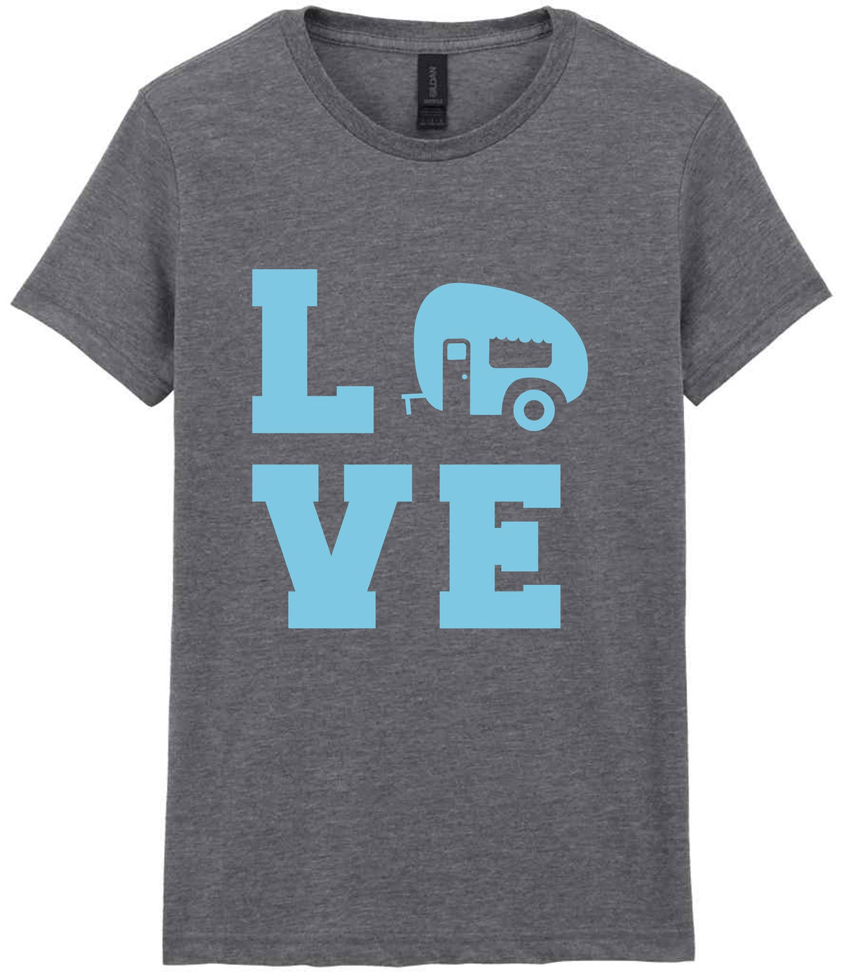 Love – Ladies T-Shirt in Graphite Heather with Baby Blue vinyl