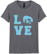 Love – Ladies T-Shirt in Graphite Heather with Baby Blue vinyl