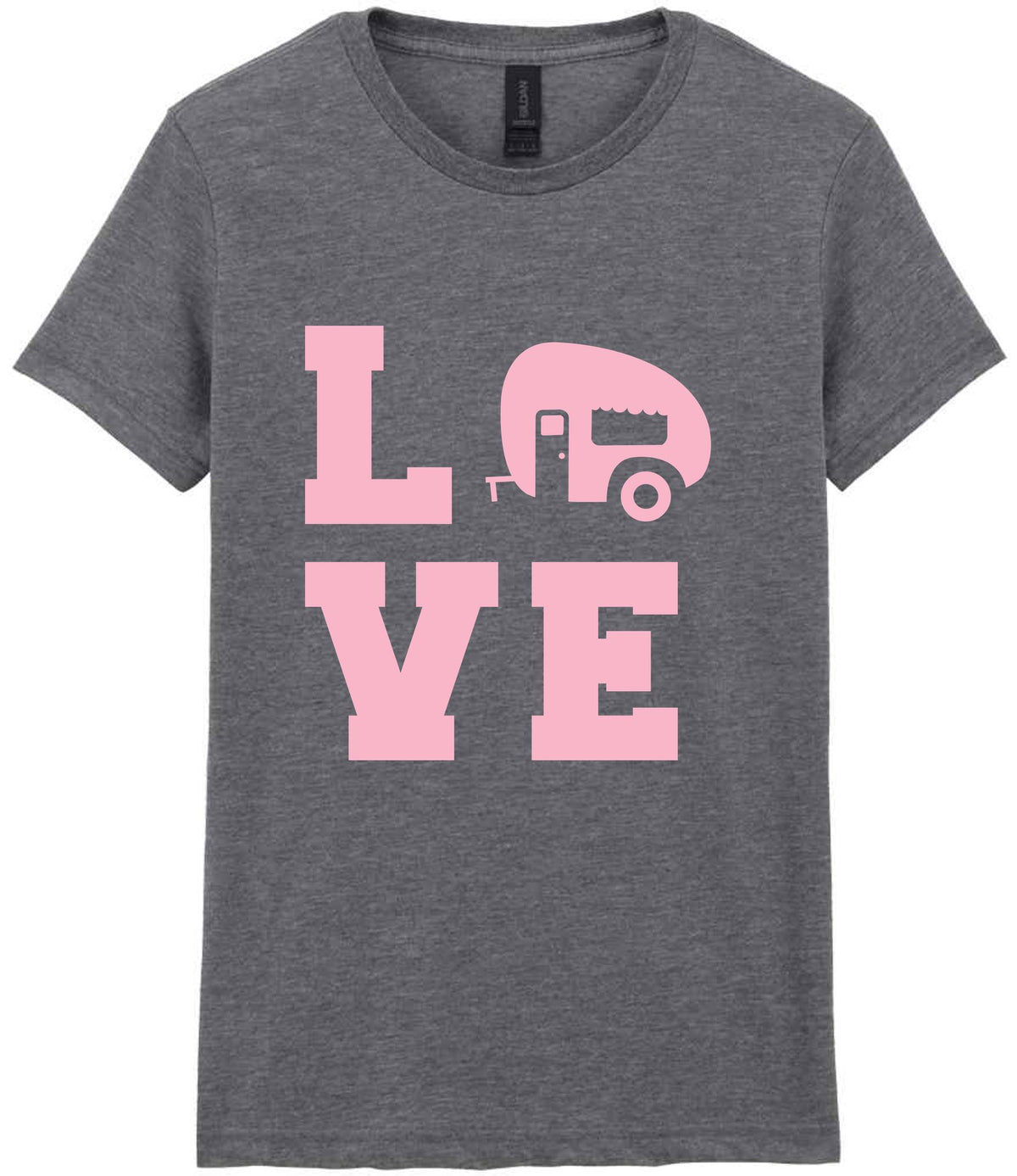 Love – Ladies T-Shirt in Graphite Heather with Baby Pink vinyl