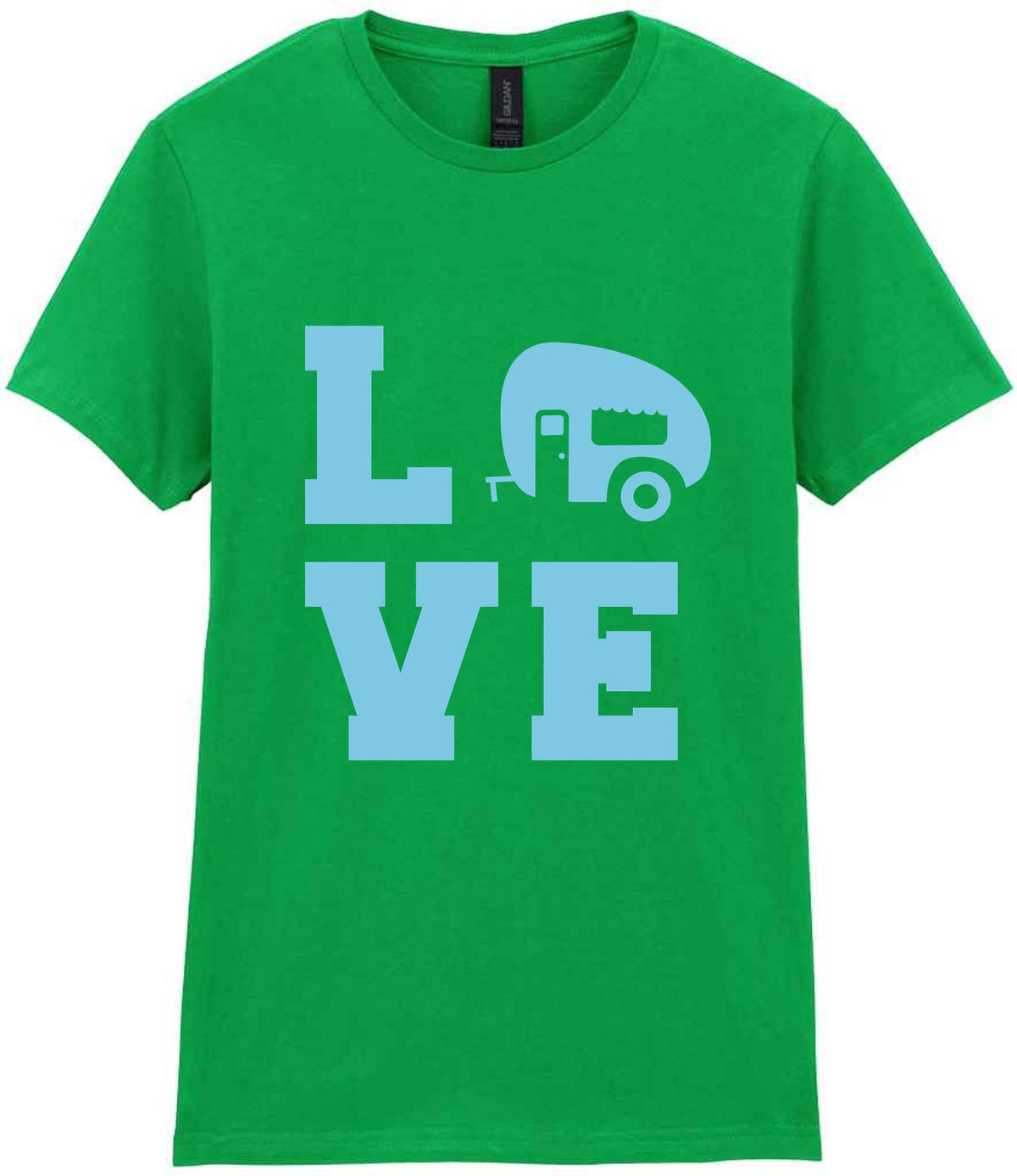 Love – Ladies T-Shirt in Irish Green with Baby Blue vinyl