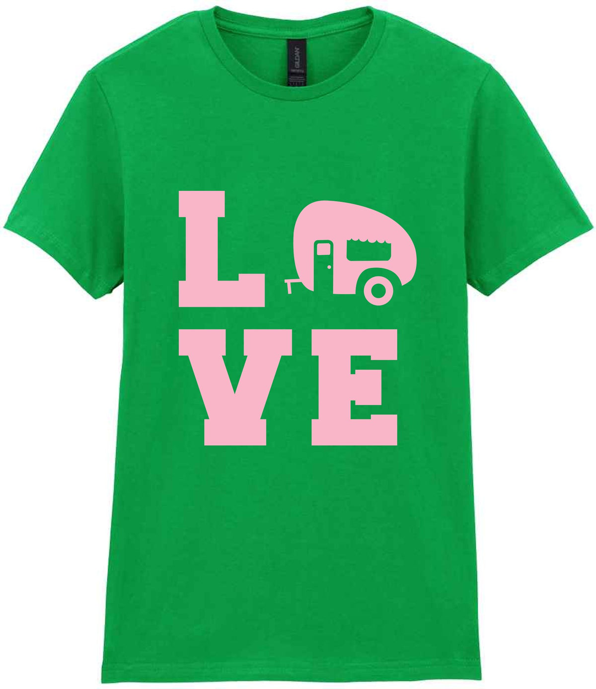 Love – Ladies T-Shirt in Irish Green with Baby Pink vinyl